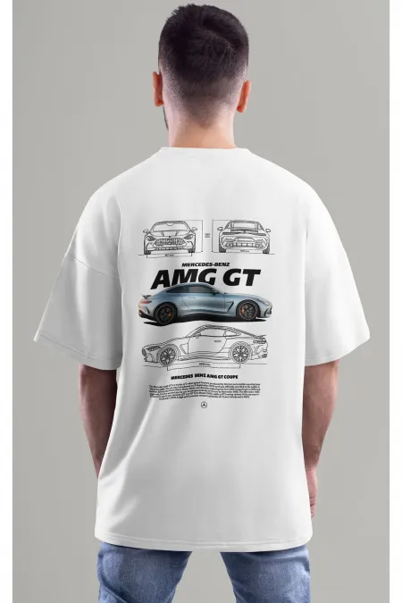 Unisex Erkek/Kadın MERCEDES AMG GT Renkli Özel Baskılı Oversize Pamuklu Bisiklet Yaka T-Shirt Tişört