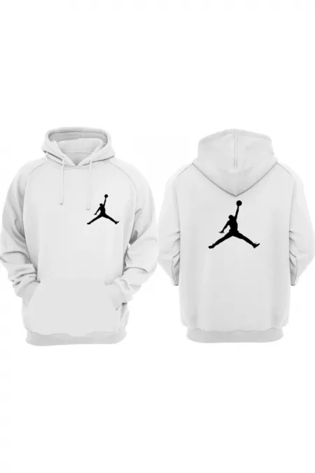 Unisex Beyaz Kapüşonlu Sweatshirt