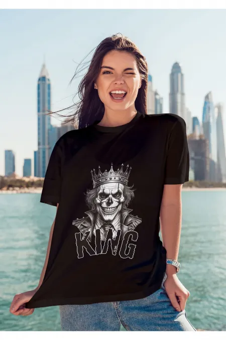 Unisex Men's/Women's KING Colorful Custom Printed Oversize Cotton Crew Neck T-Shirt