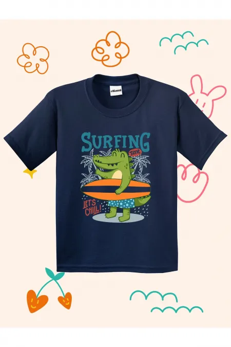 Surfer Dino Print Kids T-shirt