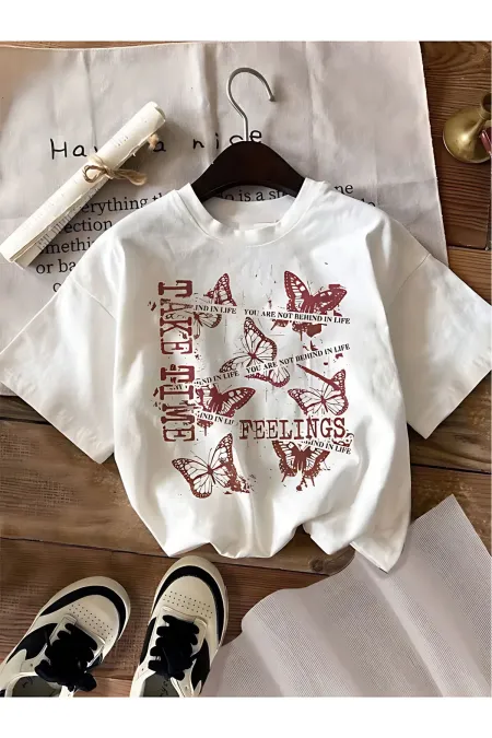 Unisex Erkek/Kadın TAKE TIME Özel Baskılı Oversize Pamuklu Bisiklet Yaka T-Shirt