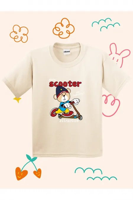 Scooter Teddy Bear Print Kids T-shirt