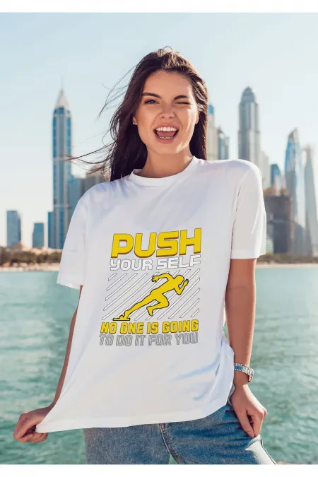 Unisex Men's/Women's PUSH Colorful Custom Printed Oversize Cotton Crew Neck T-Shirt