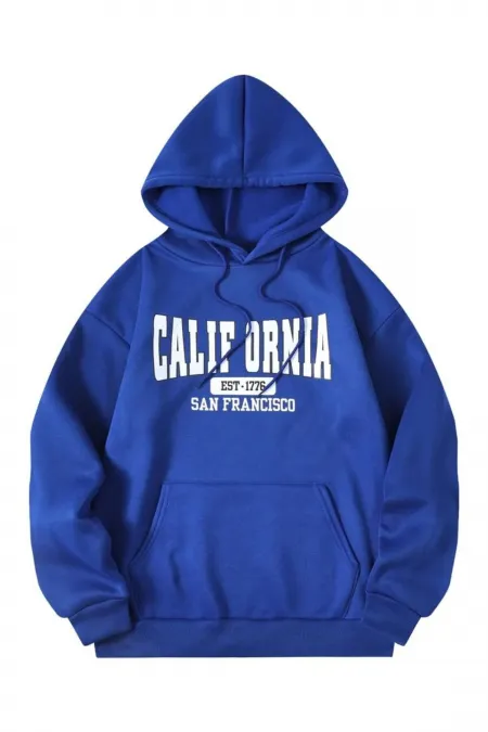 California Baskılı Mavi Sweathirt