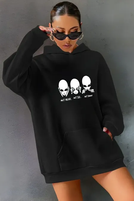 ALIEN PRINTED HOODED SWEATSHIRT