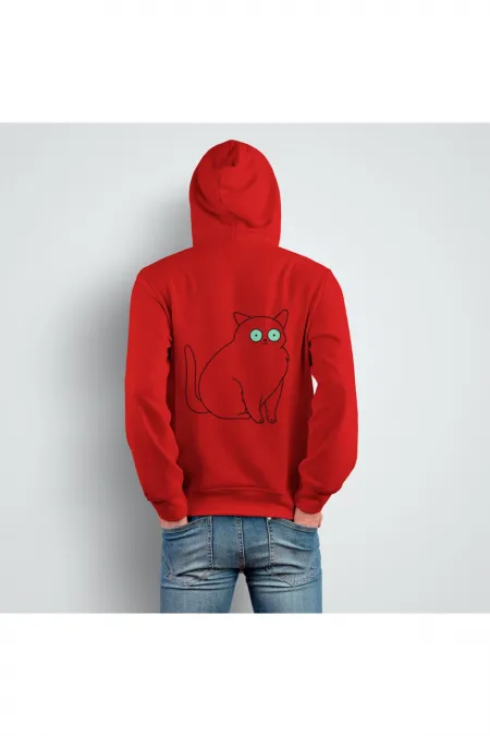 Striped Cat Printed Red Sweater