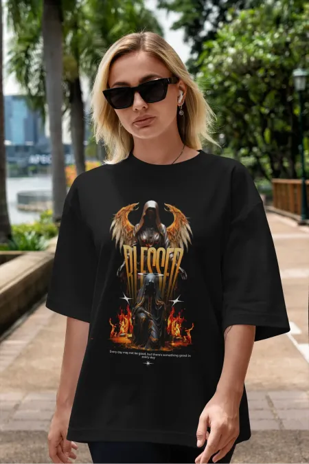 Unisex Men's/Women's BLESSED Colorful Custom Printed Oversize Cotton Crew Neck T-Shirt