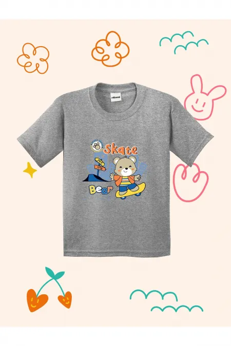 Kids' T-shirt with Skateboarding Teddy Bear Print