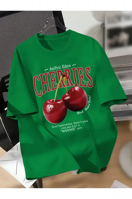 Unisex Men/Women CHERRIES Custom Printed Oversize Cotton Crew Neck T-Shirt