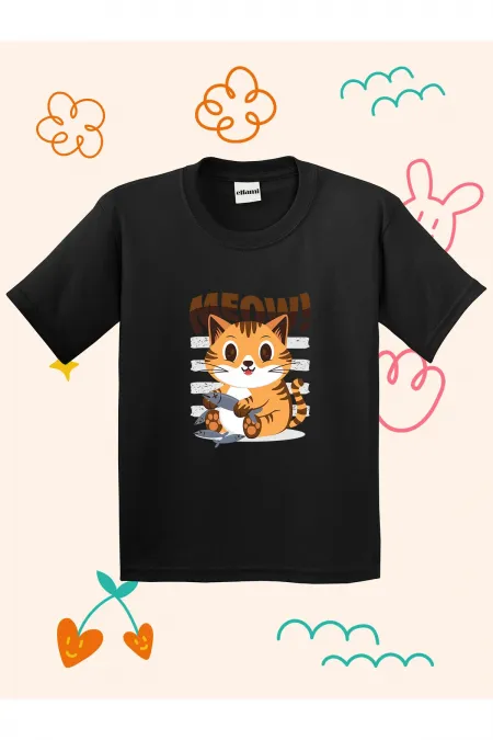 Meow Cute Kitten Print Kids T-shirt