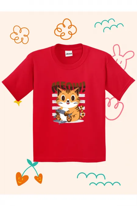 Meow Cute Kitten Print Kids T-shirt