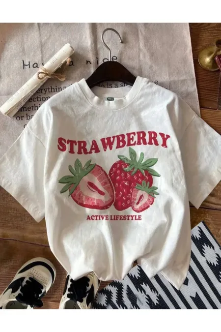 Unisex Strawberry Printed Oversize T-Shirt