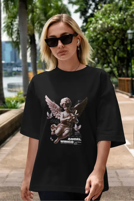 Unisex Men's/Women's Angel Wings Colorful Custom Printed Oversize Cotton Crew Neck T-Shirt
