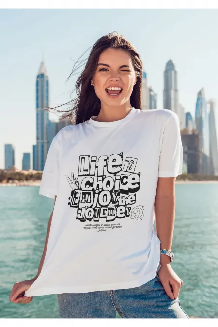LIFE IS CHOICE Unisex Men's/Women's Colorful Custom Printed Oversize Cotton Crew Neck T-Shirt