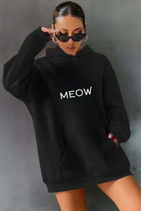 MEOW PRINTED HOODED SWEATSHIRT