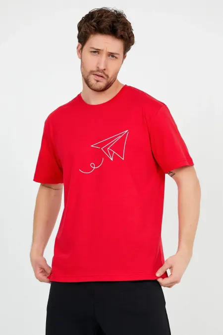 Crew Neck Garalio T-shirt with Airplane Print on the Front