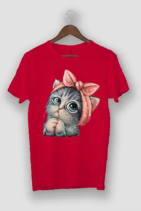Oversize Unisex Gray Cute Little Cat Printed T-shirt