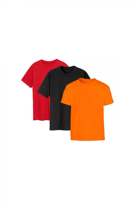 Kırmızı Siyah Turuncu Tişört Seti Lüks Pamuklu Penye Tshirt 3'lü Basic T-shirt