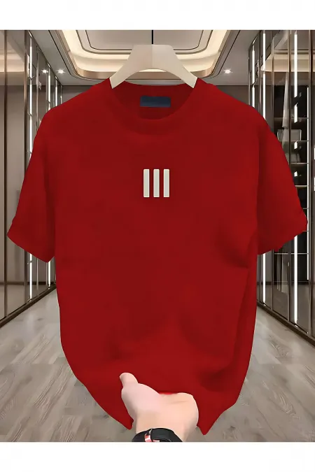 3 Çizgi Baskılı Beyaz Erkek Tshirt