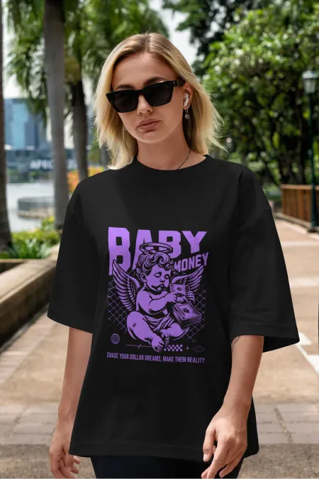 Unisex Men's/Women's BABY MONEY Colorful Custom Printed Oversize Cotton Crew Neck T-Shirt