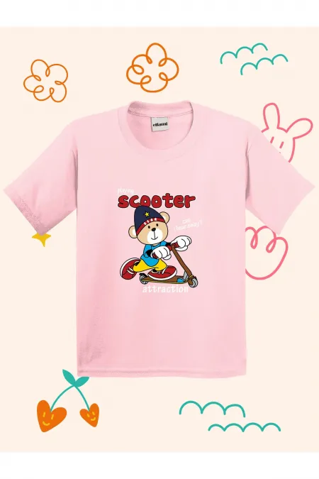 Scooter Teddy Bear Print Kids T-shirt