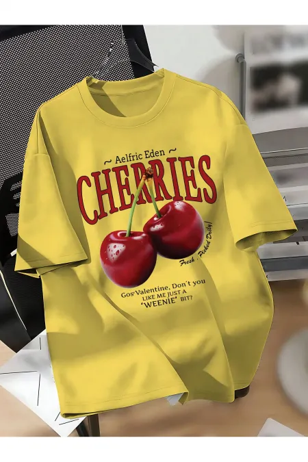Unisex Men/Women CHERRIES Custom Printed Oversize Cotton Crew Neck T-Shirt