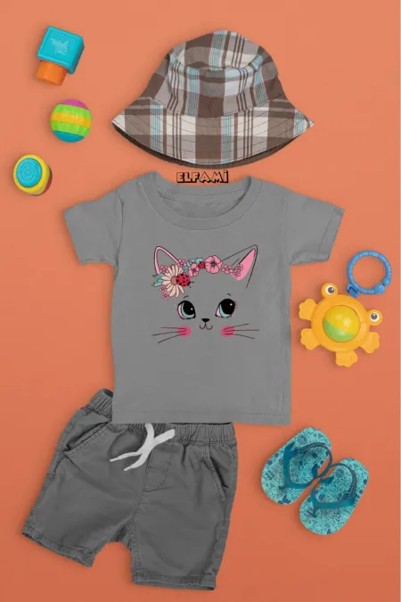T-shirt imprimé chat pour fille/garçon