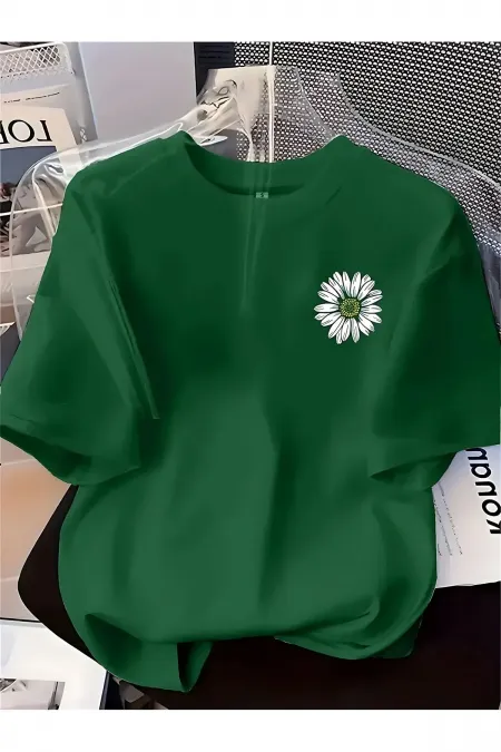 Unisex Daisy Pattern Printed Oversize T-Shirt