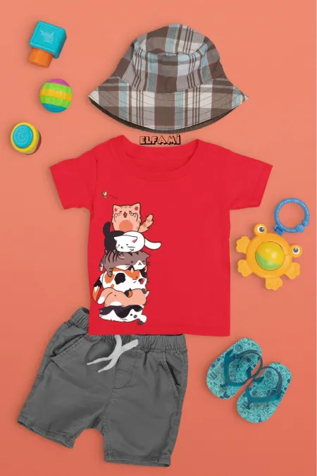 T-shirt imprimé chat pour fille/garçon