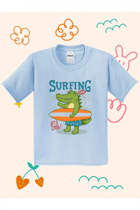 Surfer Dino Print Kids T-shirt