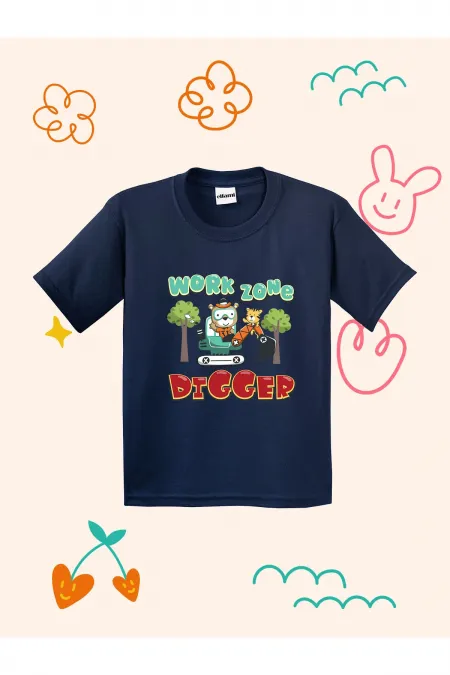 Work Zone Digger Design Printed Kids T-shirt