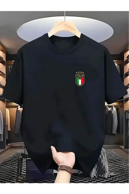 Erkek Siyah İtaly Baskılı Overszie Tshirt