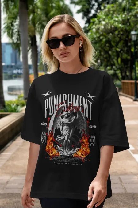 Unisex Women's/Men's PUNISHMENT Colorful Custom Printed Oversize Cotton Jersey T-Shirt