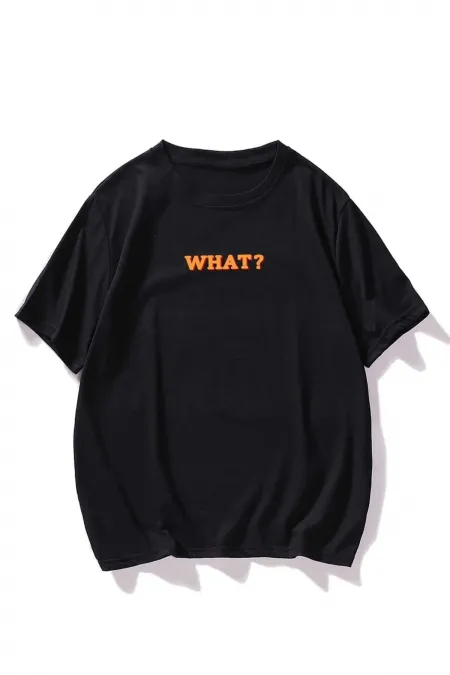 Unisex Black What Printed Oversize T-shirt
