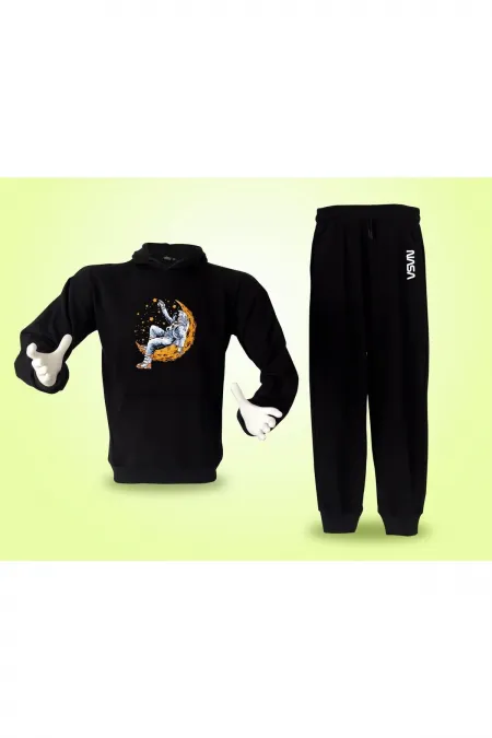 Astronot Baskılı Tasarım 2'li Kombin Sweatshirt & Eşofman Altı