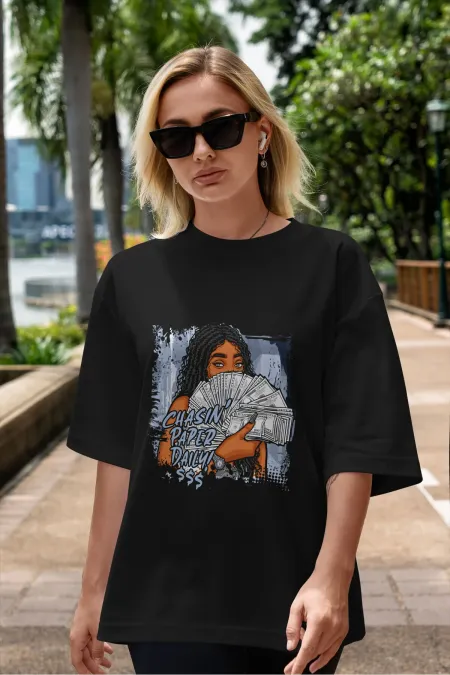 Unisex Men's/Women's CHASIN PAPER DAILY Custom Printed Oversize Cotton Crew Neck T-Shirt