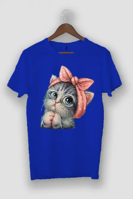 Oversize Unisex Saks Color Cute Little Cat Printed T-shirt