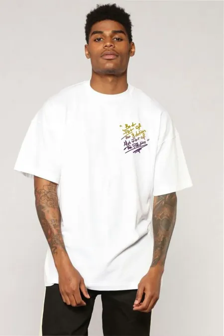 Oversize T-shirt Printed White Round Neck 100% Cotton