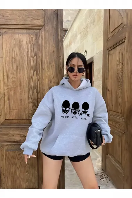 ALIEN PRINTED HOODED SWEATSHIRT