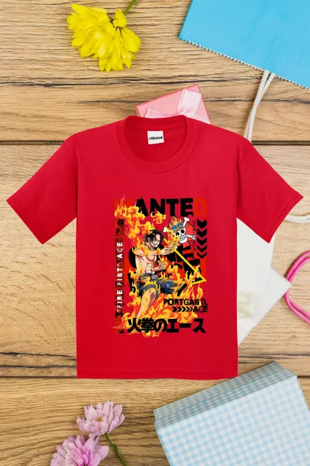 T-shirt imprimé OnePiece Portgas D Ace pour enfants