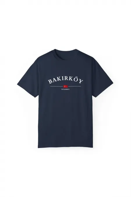 Unisex Bakırköy Istanbul City Printed Navy Blue Basic T-shirt