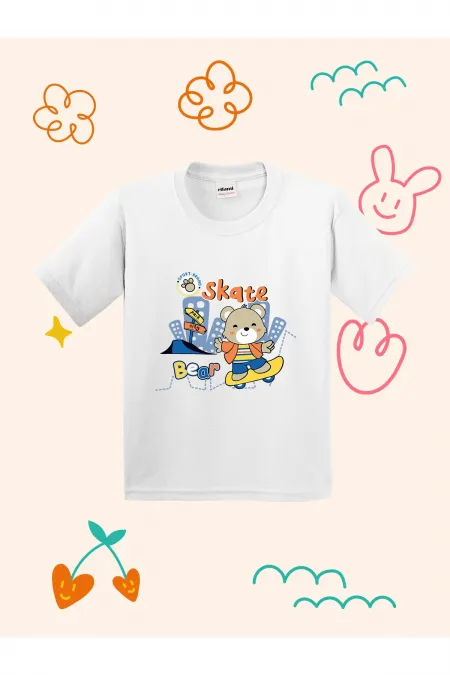 Kids' T-shirt with Skateboarding Teddy Bear Print