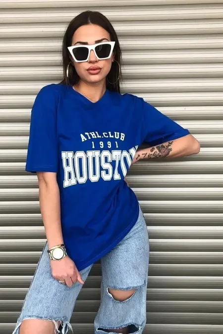 Women's Black Ghost Printed Crew Neck Oversize Cotton T-shirt