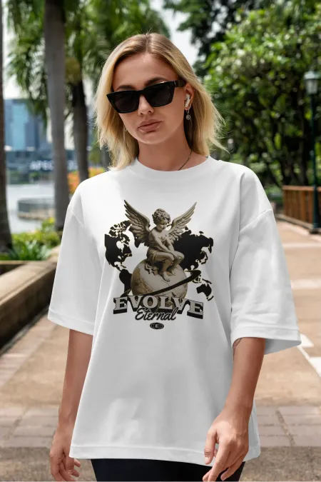 Unisex Men's/Women's EVOLVE ETERNAL Colorful Custom Printed Oversize Cotton Crew Neck T-Shirt
