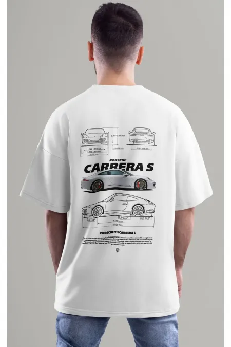 Unisex Erkek/Kadın PORSCHE 911 4S Renkli Özel Baskılı Oversize Pamuklu Bisiklet Yaka T-Shirt Tişört