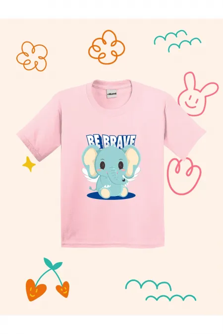 BE BRAVE Cute Elephant Design Printed Kids T-shirt