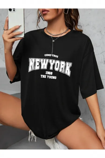 Unisex New York 1968 Printed Oversize Black T-shirt garalio