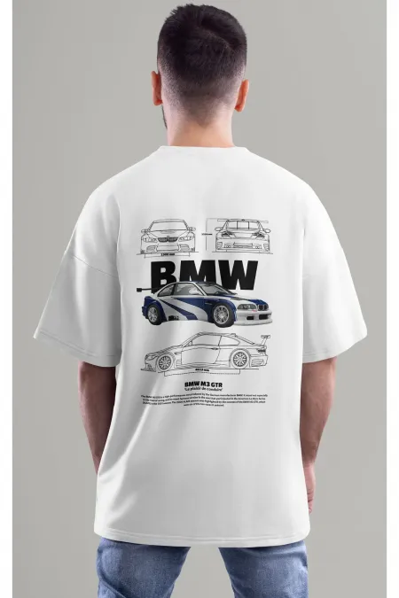 Unisex Erkek/Kadın BMW M3 GTR Renkli Özel Baskılı Oversize Pamuklu Bisiklet Yaka T-Shirt Tişört