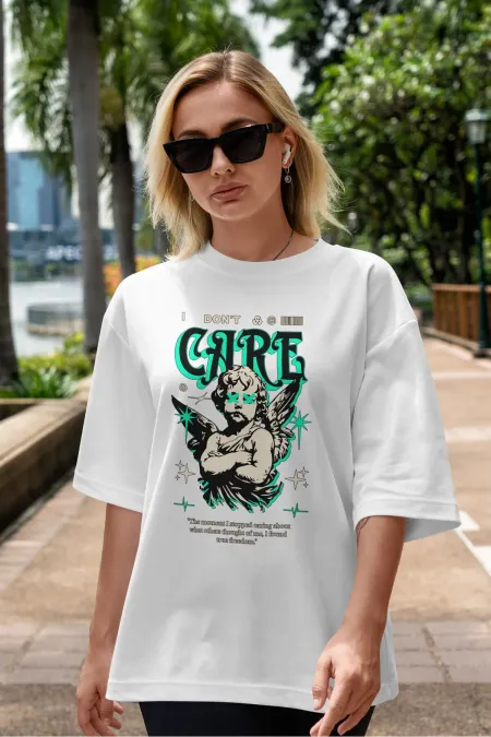Unisex Men's/Women's DONT CARE Colorful Custom Printed Oversize Cotton Crew Neck T-Shirt