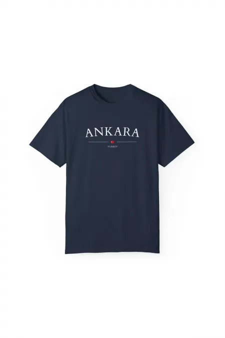 Unisex Ankara Turkey City Printed Navy Blue Basic T-shirt